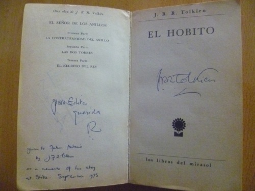 Primera edición de "El Hobbit" en español, dedicado  por Tolkien a Edith